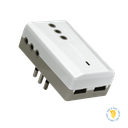 MACHO ADAPTADOR TRIPLE 10A + 2 PUERTOS USB 2.4A CON LUZ PILOTO MEC