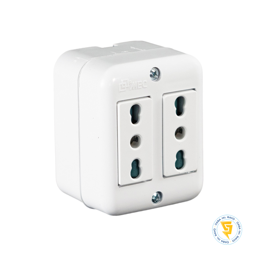 ENCHUFE HEMBRA DOBLE SOBREPUESTO 2P+T 10/16A ARIS BLANCO MEC