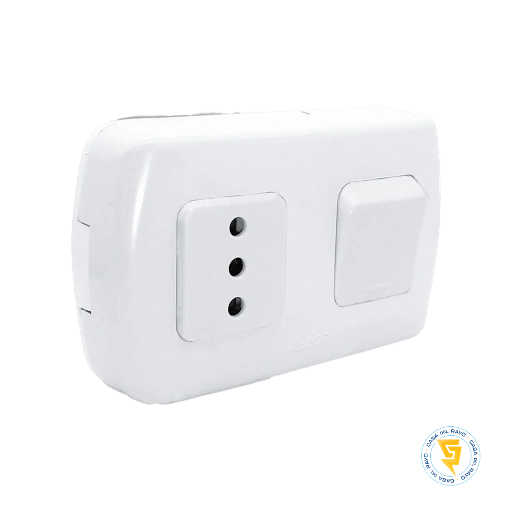 ENCHUFE HEMBRA 2P+T 10A + INTERRUPTOR 9/12 SOBREPUESTO TEKNA BLANCO KALOP