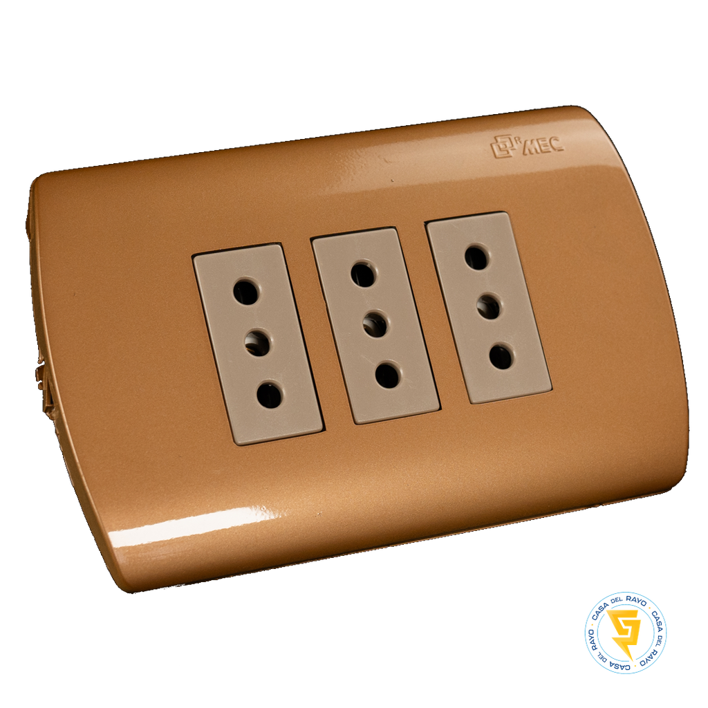 ENCHUFE HEMBRA TRIPLE 2P+T 10A ARIS DORADO MEC
