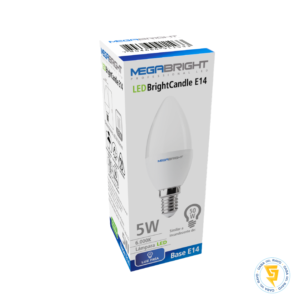 AMPOLLETA LED TIPO VELA 5W/40W E14 MEGABRIGHT