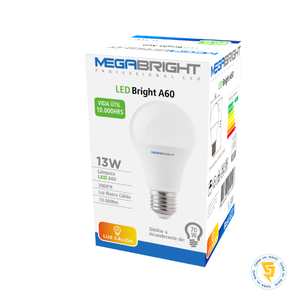 AMPOLLETA LED A60 13W/110W E27 MEGABRIGHT 3.000K