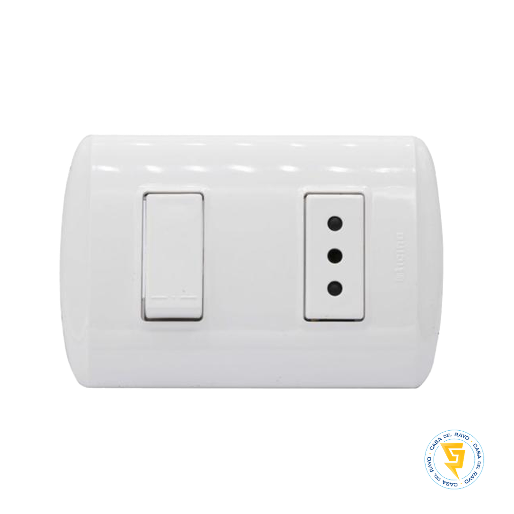 INT. 9/12 + ENCHUFE SIMPLE 10A EMBUTIDO MODUS PLUS COLOR BLANCO BTICINO