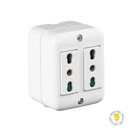[0200TA0546] ENCHUFE HEMBRA DOBLE SOBREPUESTO 2P+T 10/16A ARIS BLANCO MEC