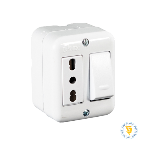 [0100IA0350] INTERRUPTOR 9/12 + ENCHUFE HEMBRA SENCILLO 10/16A SOBREPUESTO ARIS BLANCO MEC