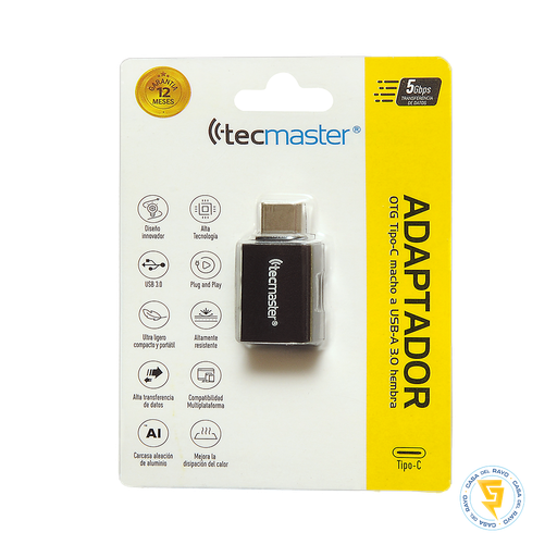 [TM-100532-GF] ADAPTADOR OTG TIPO-C A USB-A-3.0 HEMBRA TECMASTER