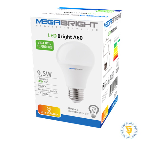[5040088] Ampolleta LED A60 CLASICA 9W/70W E27 3.000K MEGABRIGHT