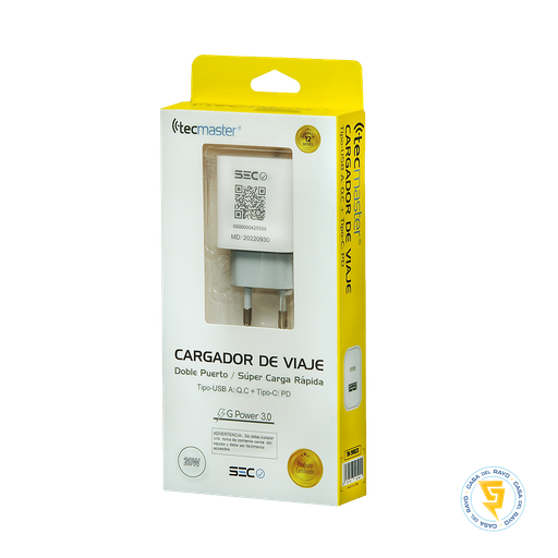 [TM-200523] CARGADOR DE PARED DOS PUERTOS USB-C + USB-A TECMASTER