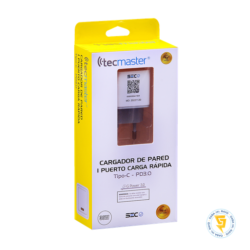 [TM-200537-WH] CARGADOR DE PARED TIPO-C PD3.0 30W TECMASTER