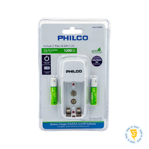 [42ULX-09580J] CARGADOR DE PILA AA/AAA/9V + 2 PILAS AAA PHILCO