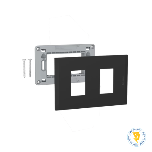 [AF5S2NG] PLACA 2P CON SOPORTE BLACK NOBILE BTICINO