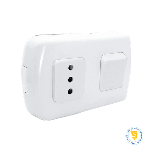 [KS39674] ENCHUFE HEMBRA 2P+T 10A + INTERRUPTOR 9/12 SOBREPUESTO TEKNA BLANCO KALOP
