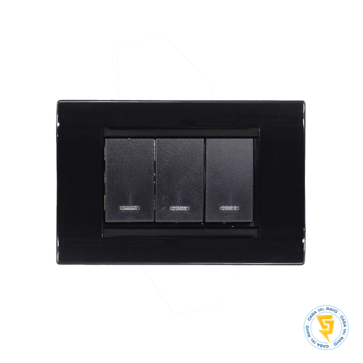 [KS41902] PLACA INTERRUPTOR TRIPLE 9/32 NEGRO CIVIL KALOP