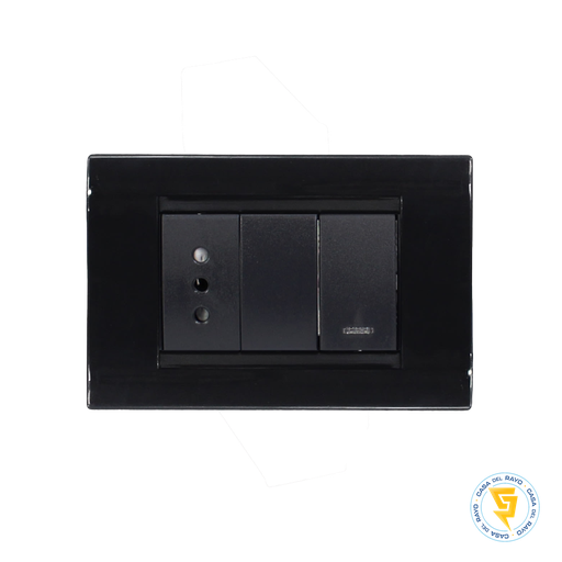 [KS41906] PLACA INTERRUPTOR 9/12 + ENCHUFE 10A NEGRO CIVIL KALOP