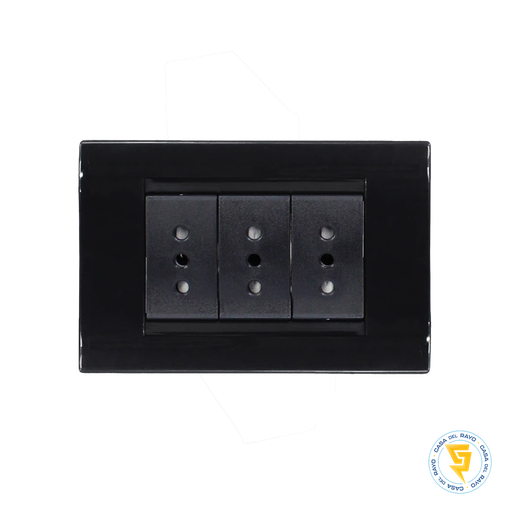 [KS41909] PLACA ENCHUFE TRIPLE 2P+T 10A CIVIL NEGRO KALOP