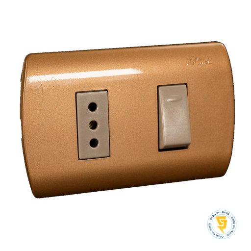 [0100IA0329] INTERRUPTOR 9/12 + ENCHUFE HEMBRA SENCILLO 10A EMBUTIDO ARIS DORADO MEC