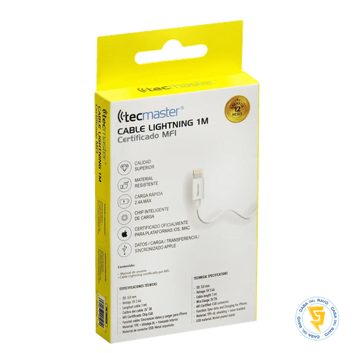 [TM-200529] CABLE USB LIGHTNING 1M CERTIFICADO TECMASTER